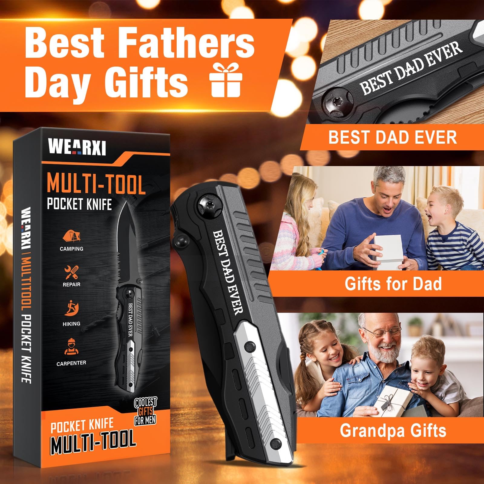 WEARXI Father's Day Gifts for Dad Husband, Multitool Pocket Knife Birthday Gifts for Men/Boyfriend, Mens Gifts for Dad/Him/Husband, Dad Gifts,Grandpa Gifts Cool Gadgets (Dad Gift Special Version)