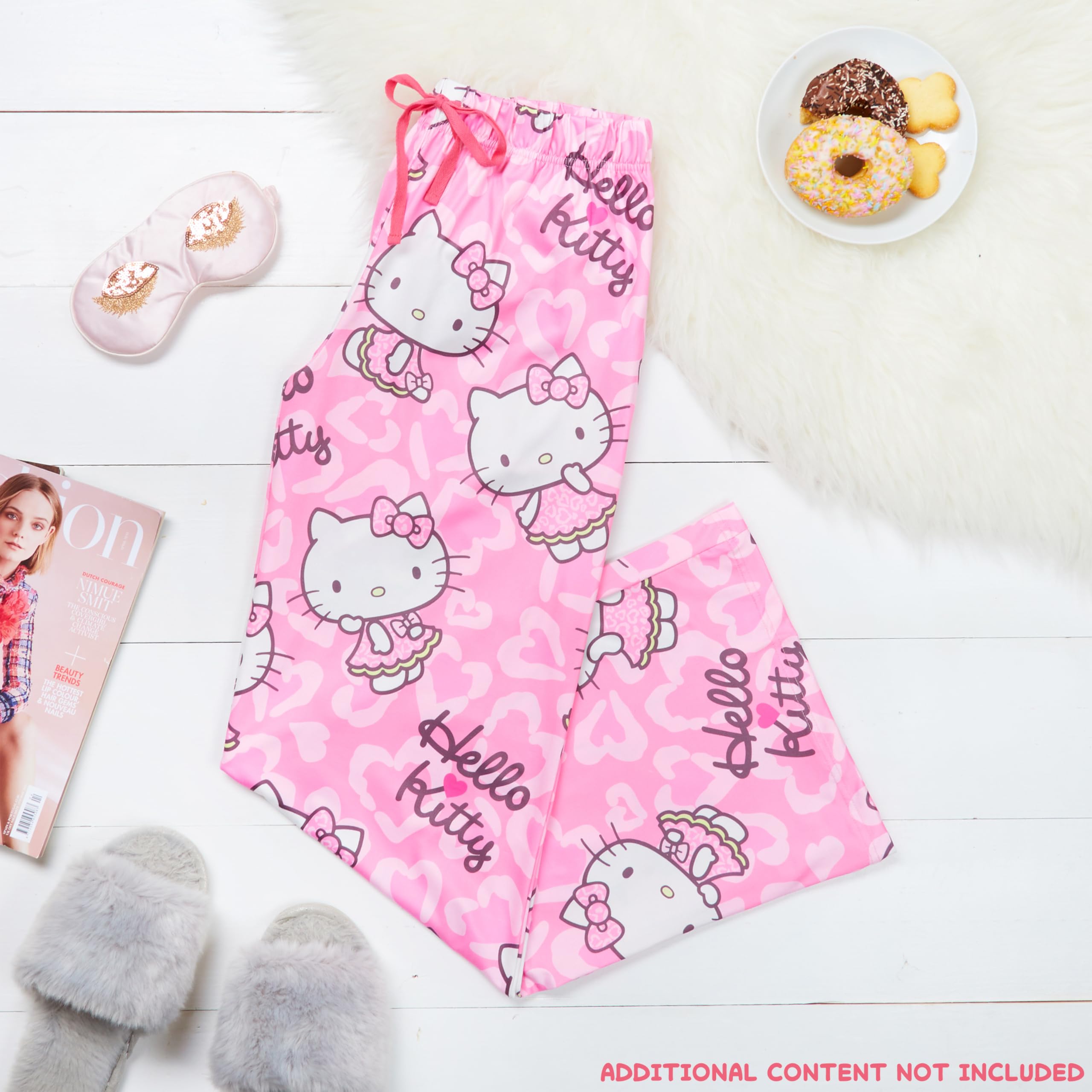 Hello Kitty Damskie spodnie piżamowe, wygodna elastyczna odzież wypoczynkowa, oddychające piżamy - prezenty dla kobiet (rozmiar M, różowy), różowy, M