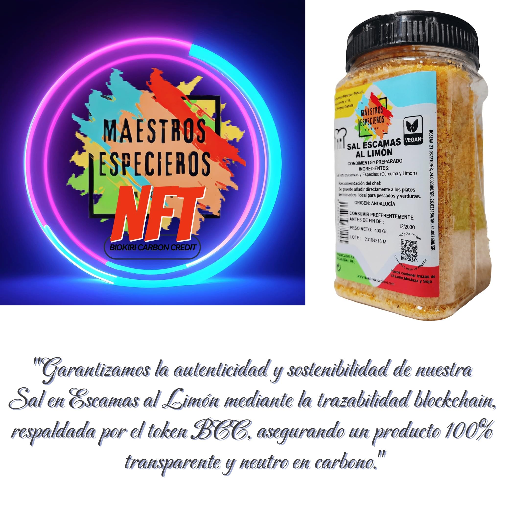 Sal en Escamas con Limón y Cúrcuma 400g – Maestros Especieros Gourmet Artesanal de Origen Andalucía – Sabor Intenso y Natural – Toque Exótico para tus Platos