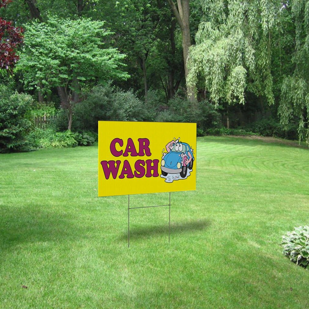 Weatherproof Yard Sign Car Wash Outdoor Advertising Printing H Yellow Lawn Garden Banners 18x12 Inches 2 Sides Print