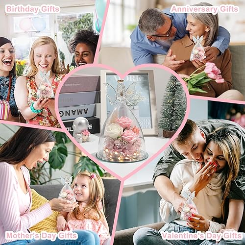 Miniatura 6 de Rosas rosadas para siempre, regalos de ángel para mujeres, mamá, abuela, hermana, amiga, rosas preservadas como regalo del día de San Valentín para