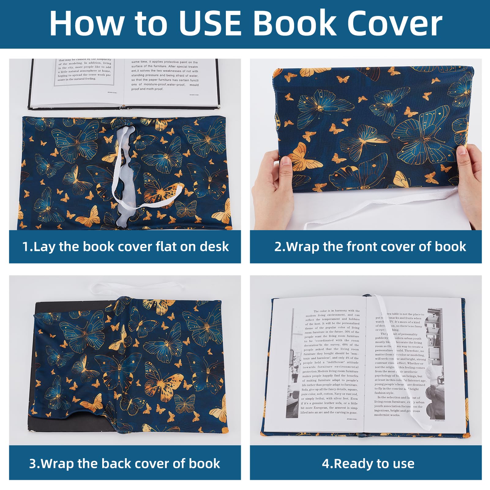 NICENEEDED Butterfly Stretchable Book Cover, Washable Book Protector, Elastic Notebook Wraps - Image 3