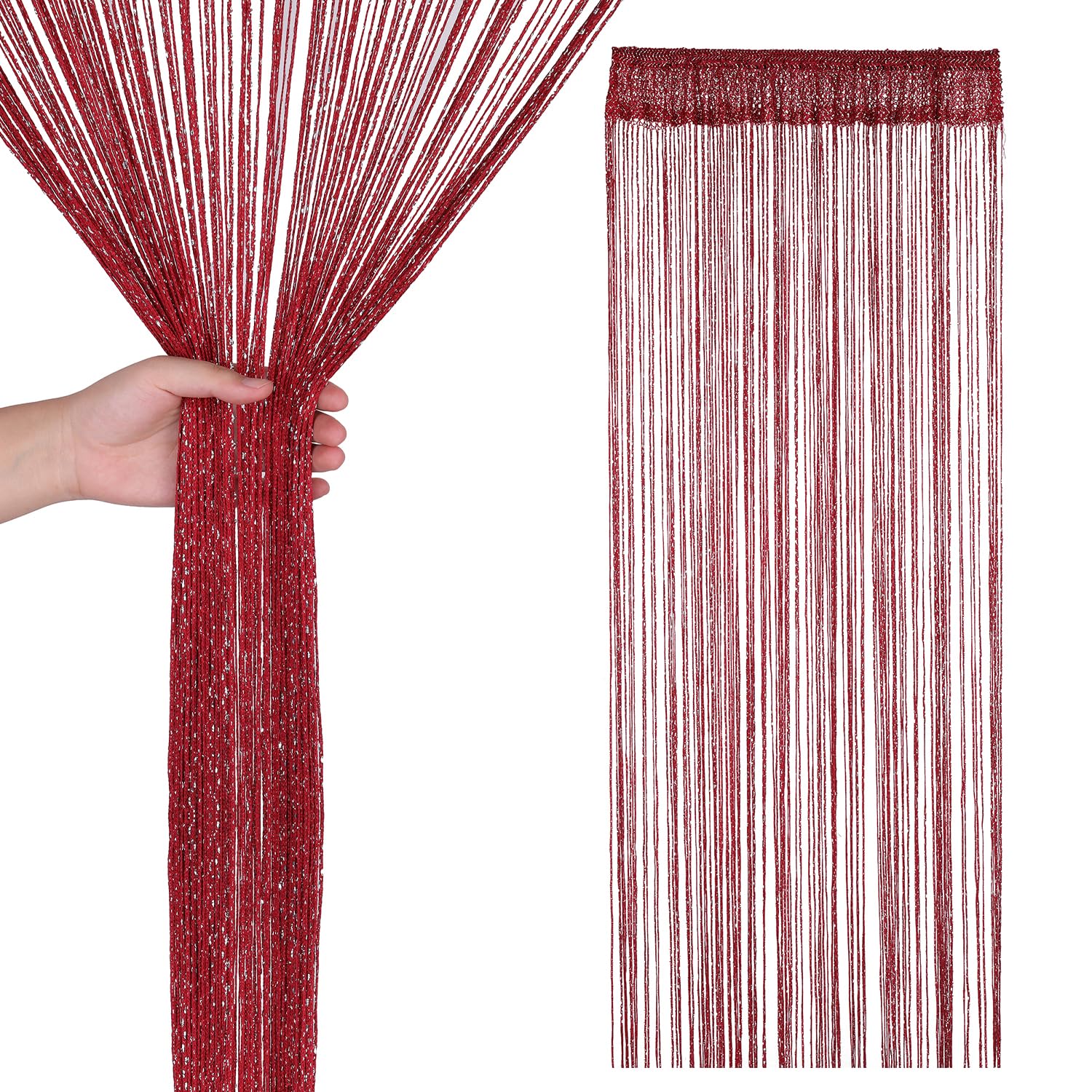 Trimming Shop Burgundy Glitter String Curtain Fringe Panel 200x90cm — image 1