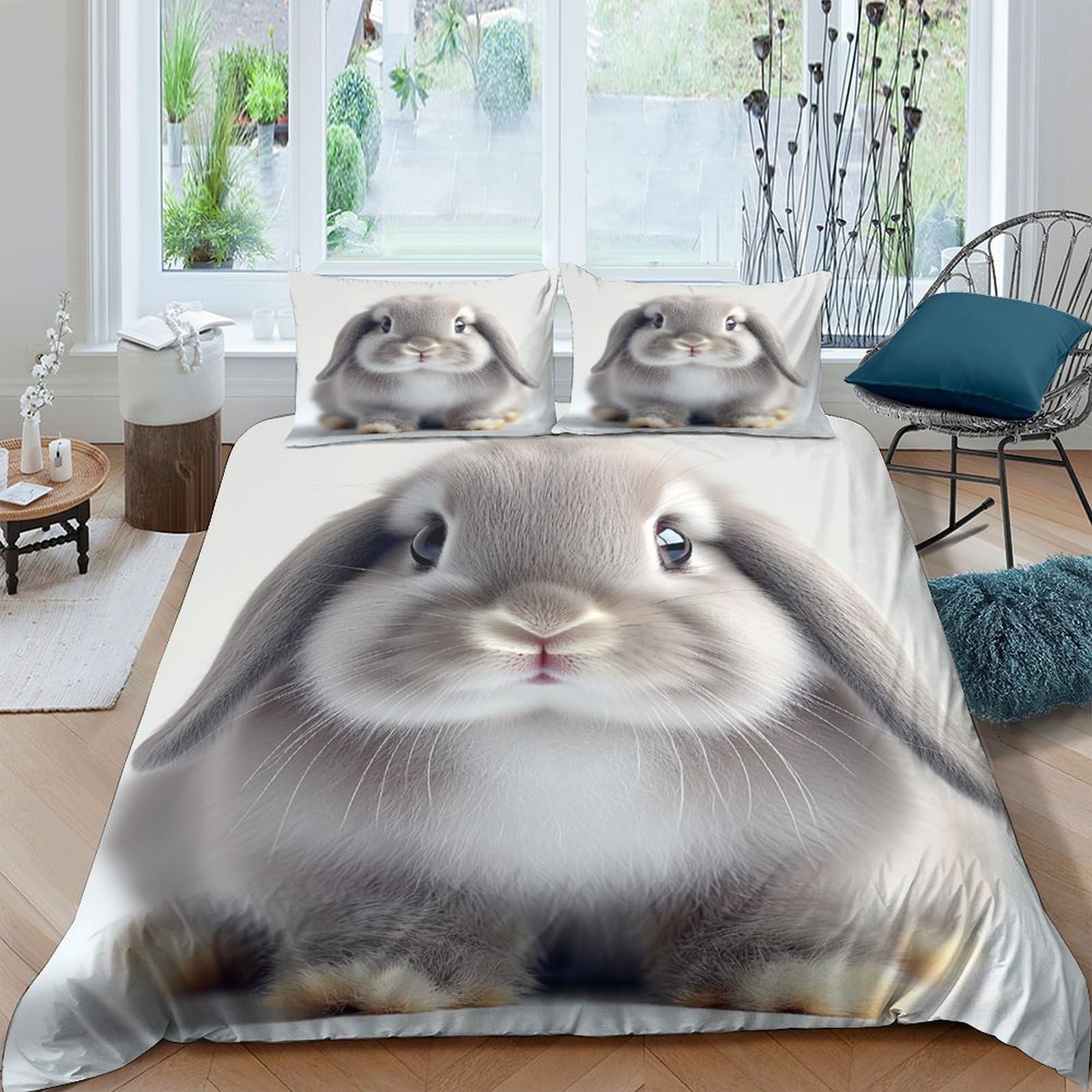 Ctjqhvkz Style-3 3D Printed Cute Bunny Fitted Sheet Microfiber Soft Breathable Cartoon Rabbit Bed Cover For Bedroom Dorm Mattress Protection Decor Single（135X200cm）