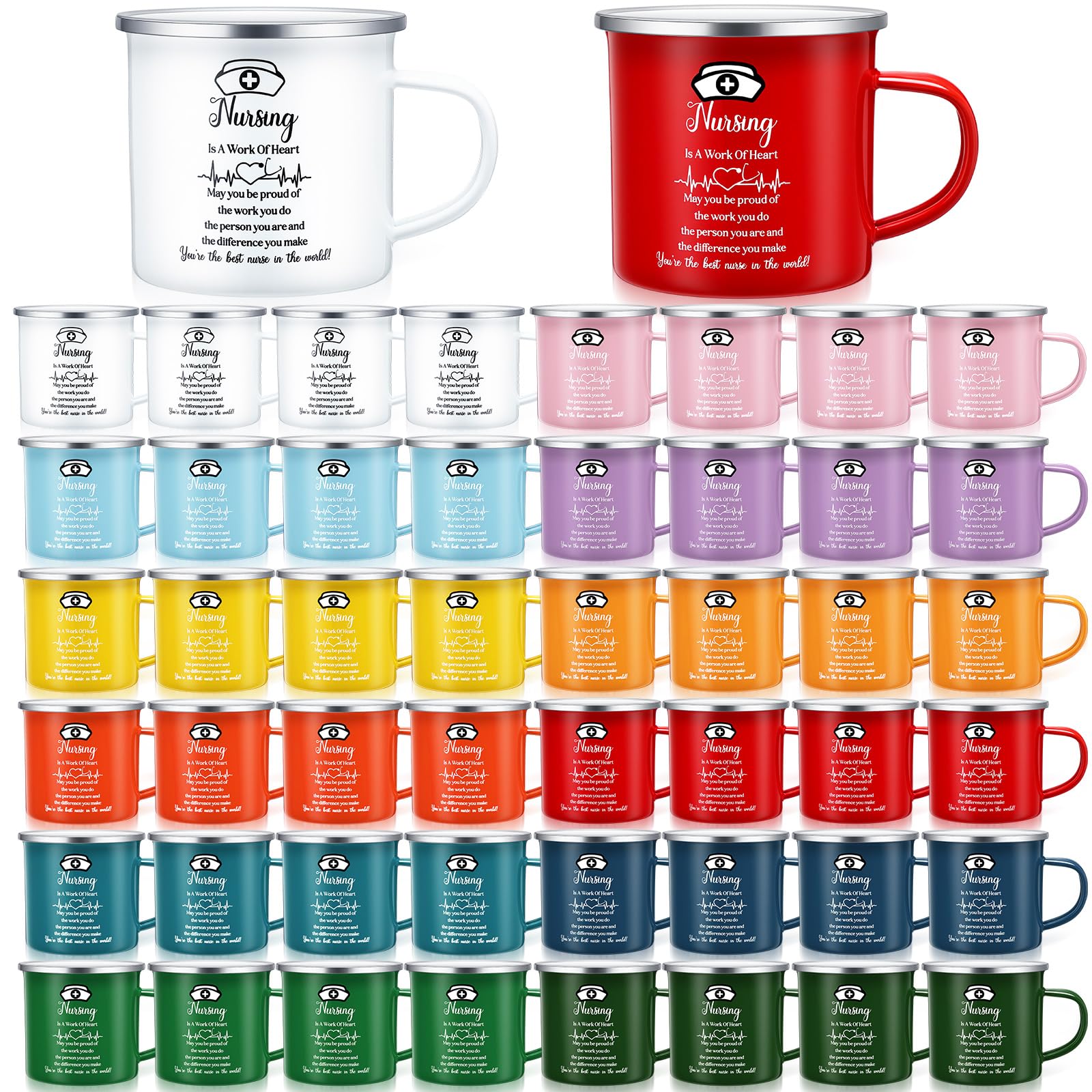 SiliFine 48 Pcs Nurse Appreciation Gifts 2026 Nurse Appreciation Cup Bulk 12 oz Enamel Nursing Coffee Mugs with Handle for Nurse's Day Women Doctor Assistant Graduation Rn Thank You Week Gift