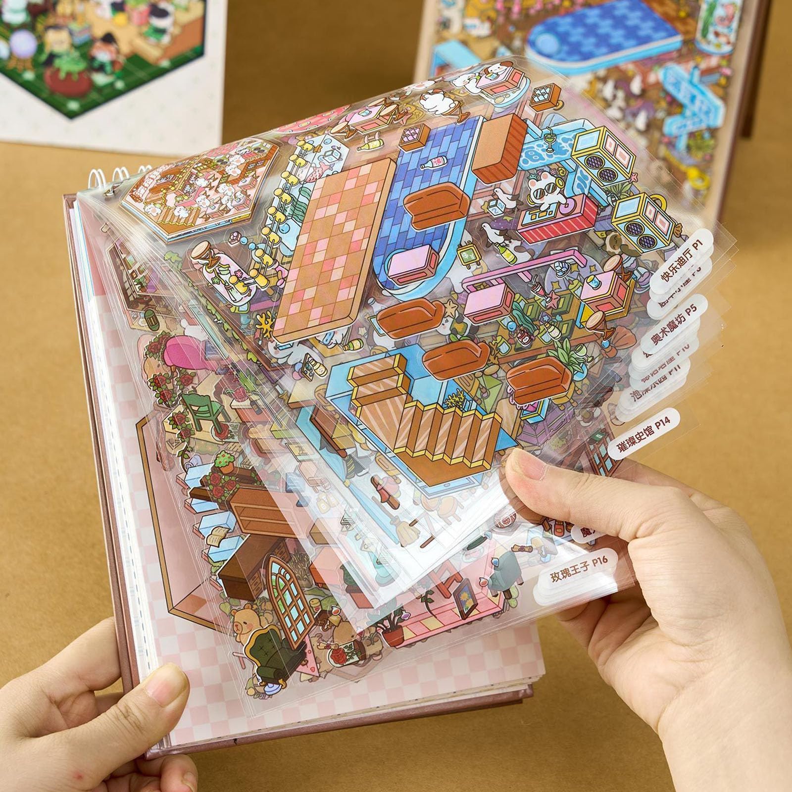 Adult Crafts Scene Sticker Books: 3D Creative Miniature Stickers DIY Scene Book for Adults 40 Set Reusable Stickers Gifts for Women Teens Kids Girls Building Your Own Cartoon Home Travel Activities - Image 4