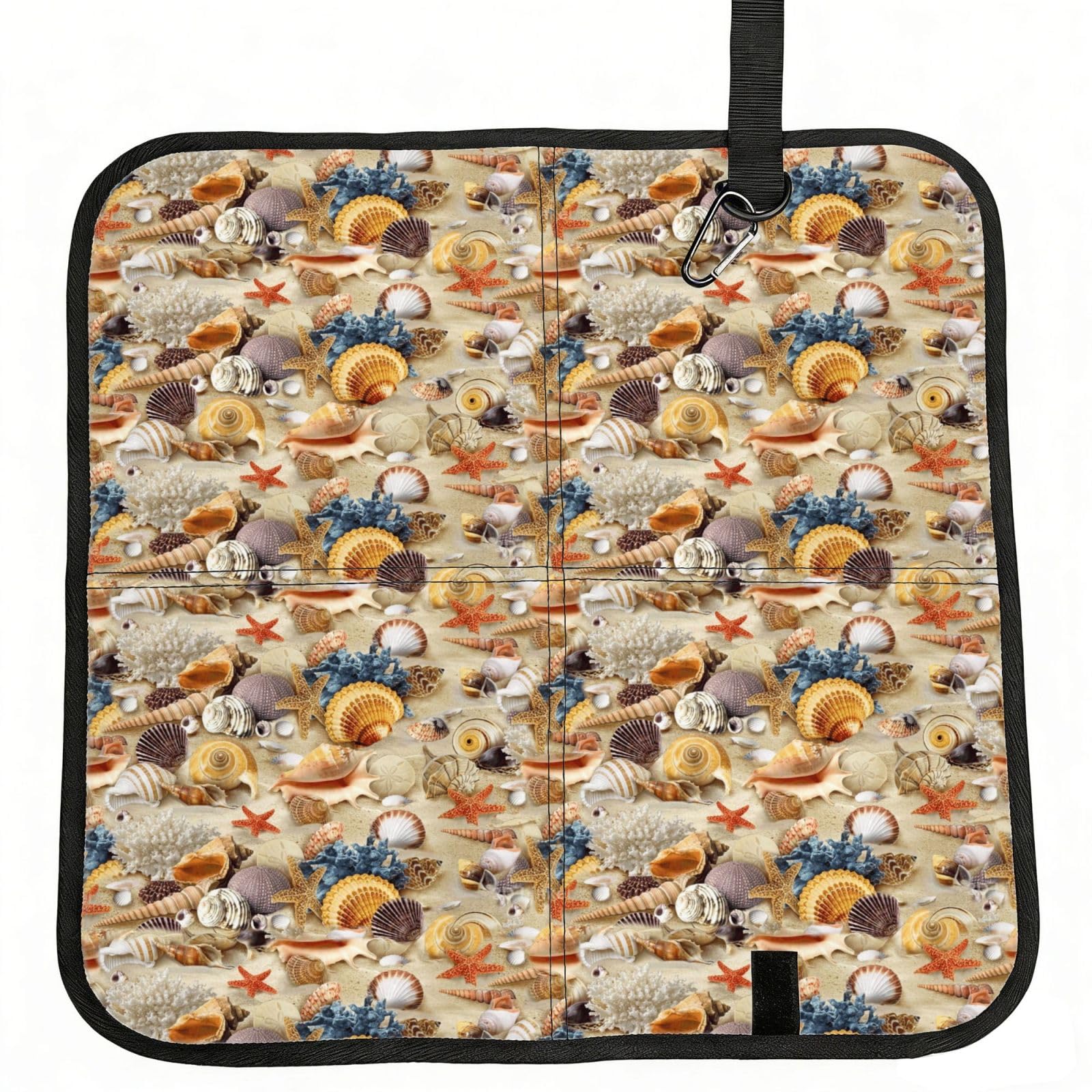 YGLHBDPBF Starfish Seashell Sandy Beach Theme Print Camping seat cushion,Foldable Sitting Pads,Save Backpack Space for Hiking