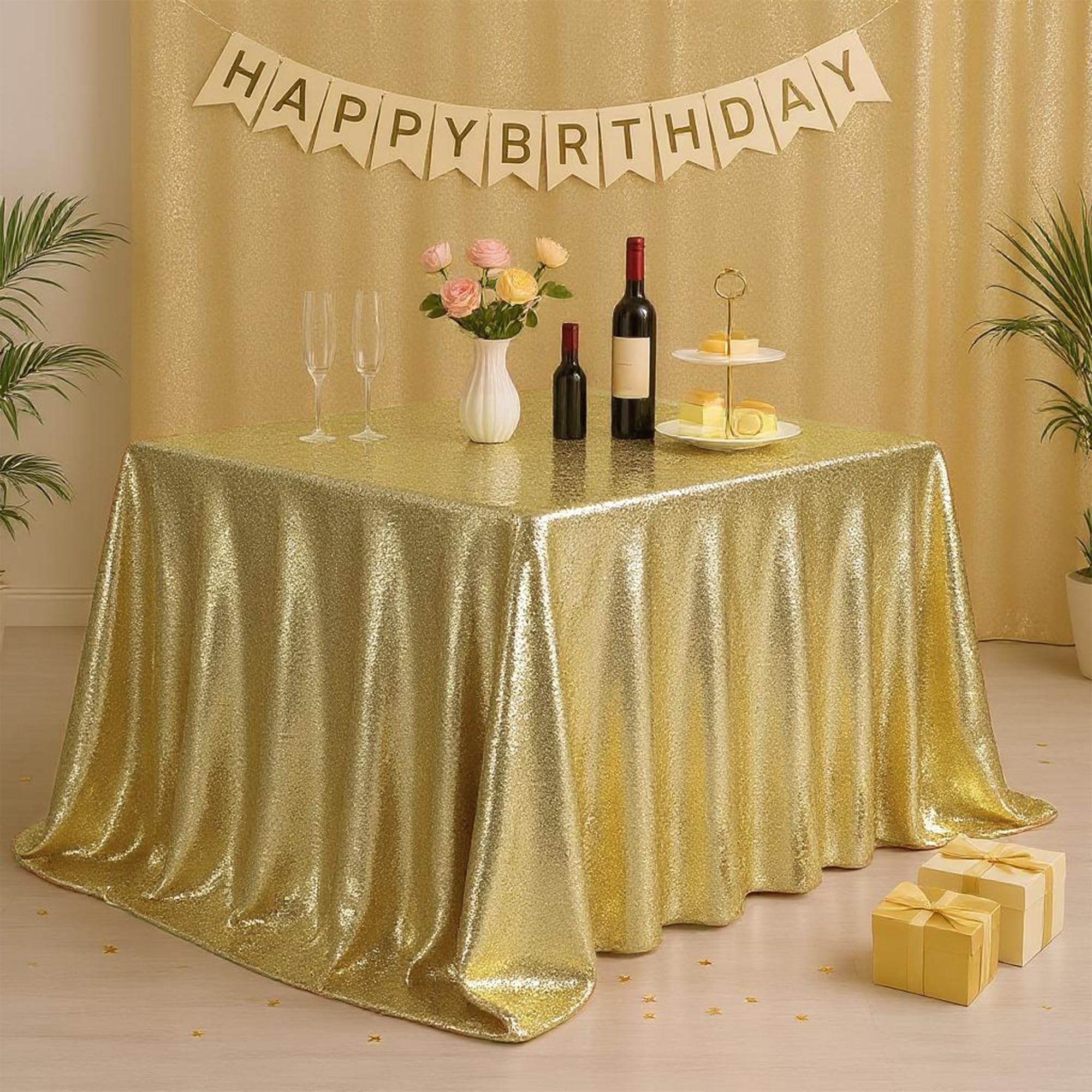 WedDecor Sequin Tablecloth 70" x 70" Square Shiny Glitter Champagne Table Cover For Birthdays, Wedding, Banquets, Reception, Dining Party, Baby Shower, Table Decorations, Pack of 10