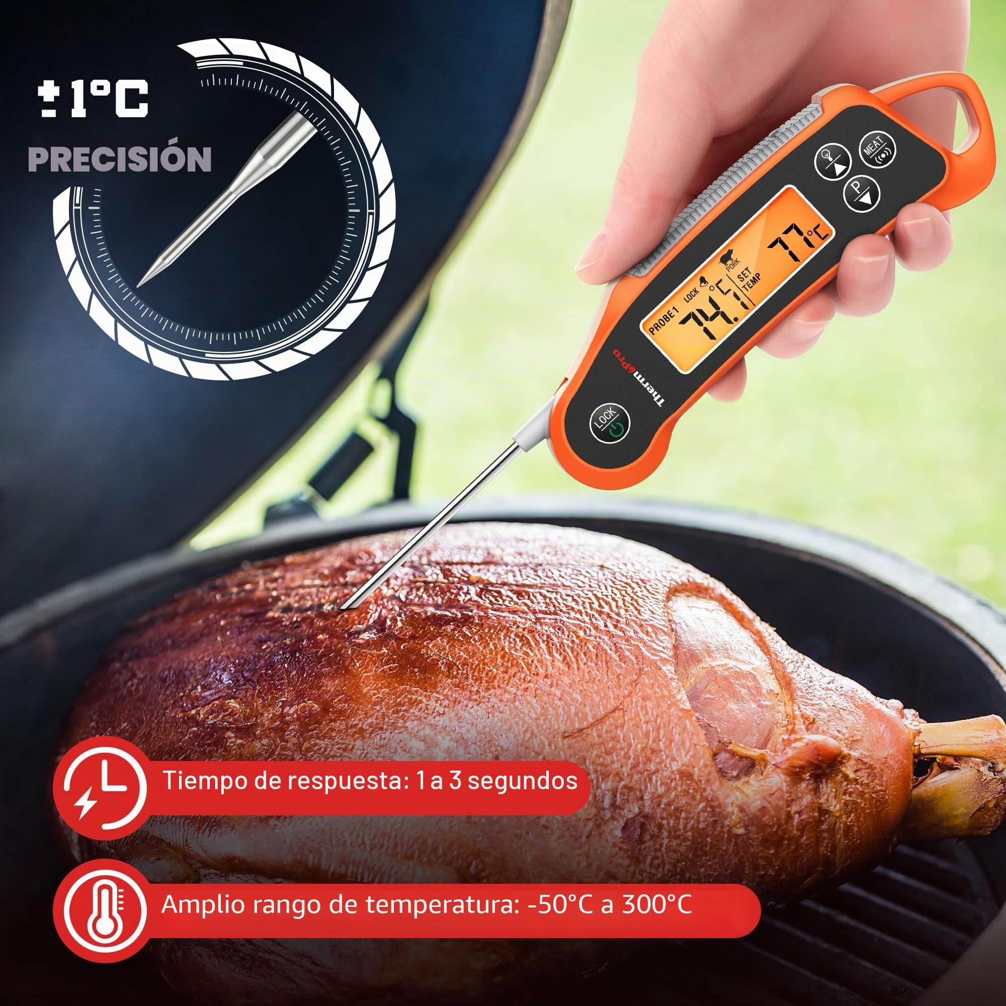 ThermoPro TP710 Termómetro de Cocina de Lectura Instantánea para Alimentos, Termómetro para Carne Impermeable 2 en 1 con Sondas Duales y Pantalla de Temperatura Dual para Horno