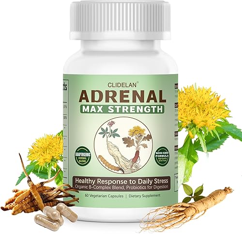 Suplementos de apoyo suprarrenal para el equilibrio diario apoya el alivio del estrés con hierbas adaptógenas (Rhodiola, ginseng, cordyceps),