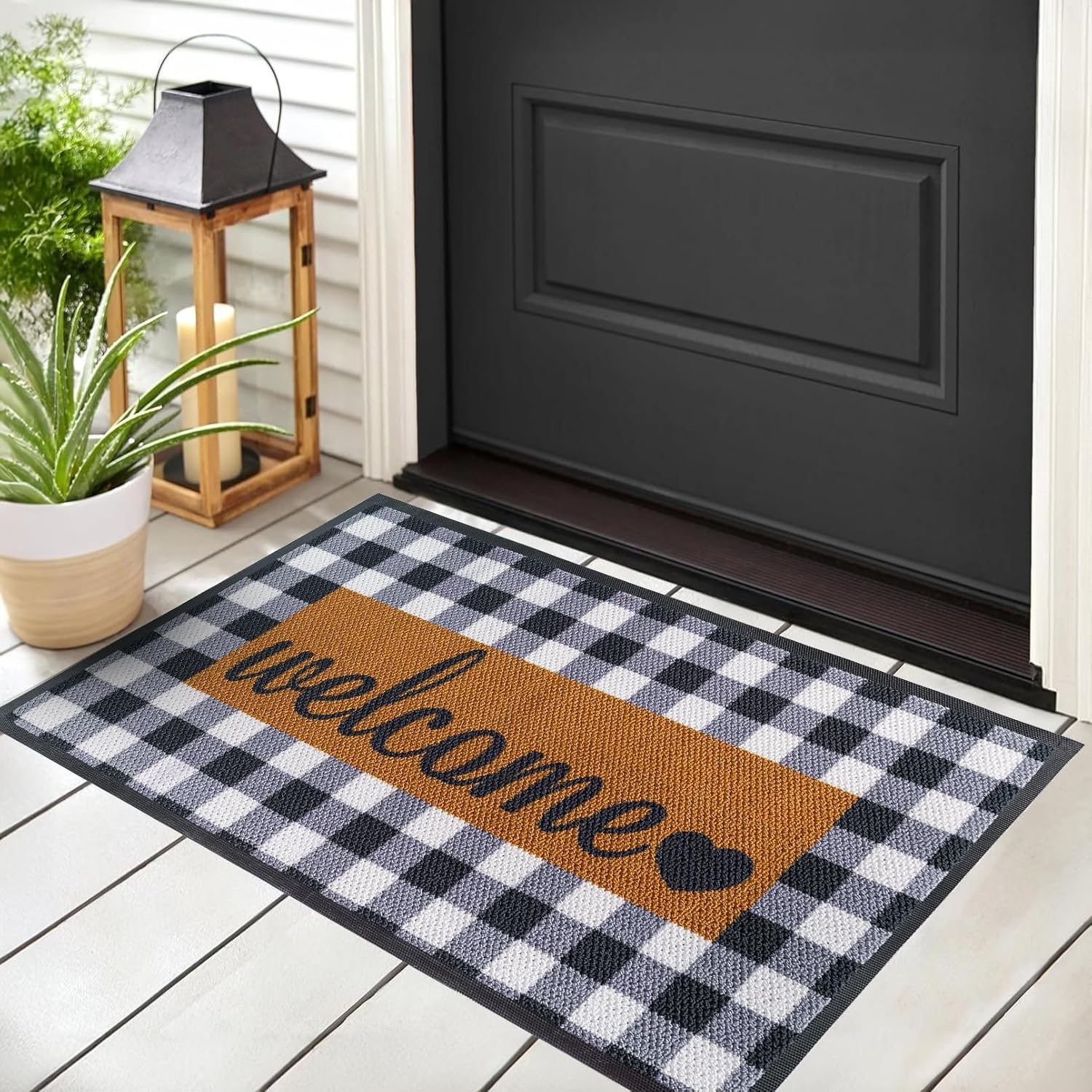 ubdyo Sturdy Welcome Mat - Extra Durable Door Mat - Dirt Trapping Front Doormat Outside Entrance - Welcome Matt Outdoor - Non Slip Backing Doormat, Patio Outdoor, Porch - Medium 32'' x 20'' Medium - 32'' x 20'' Blue and White
