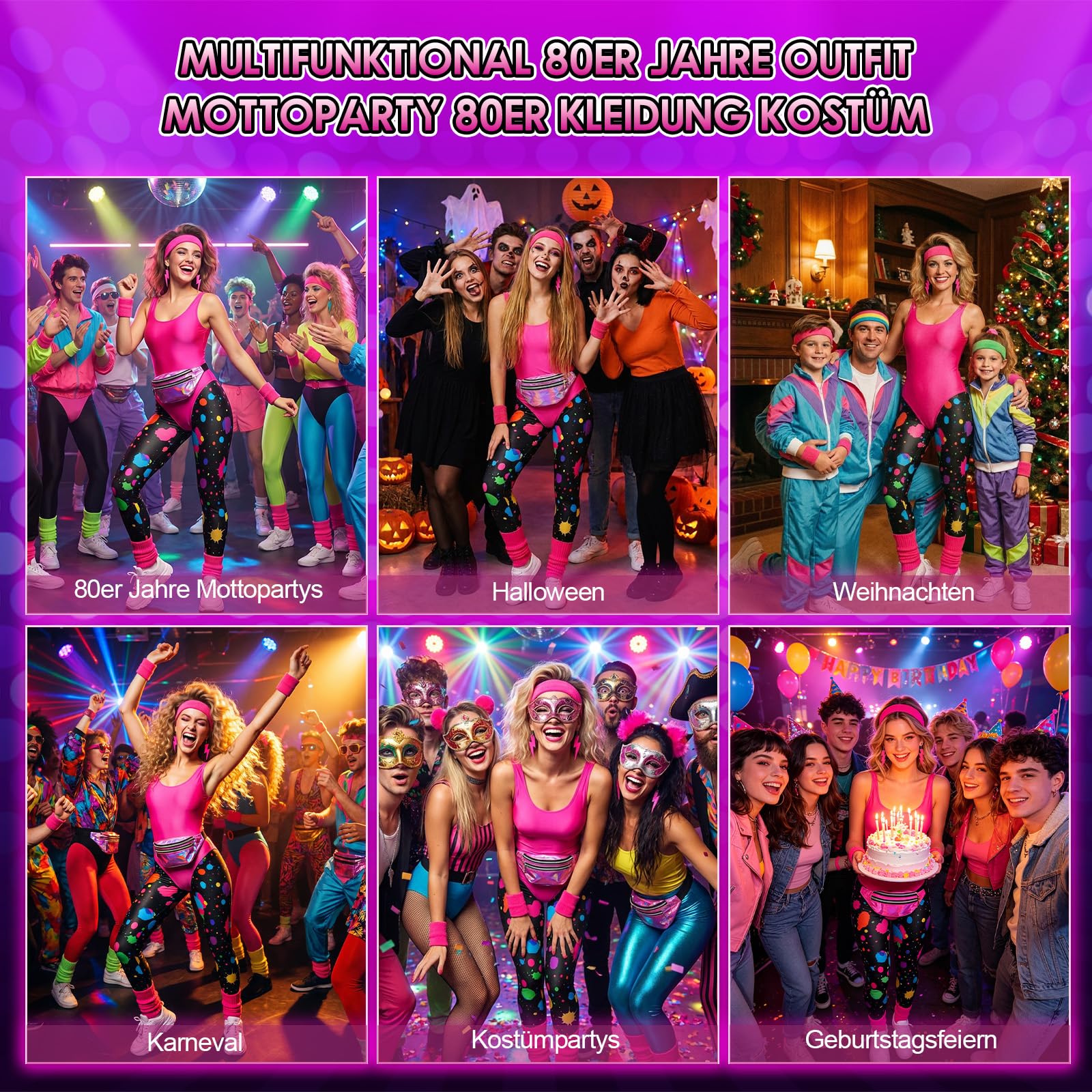 80er Jahre Outfit Damen Set 80er Jahre Kleidung Kostüm Mottoparty Retro Outfit 80er Jahre Workout Kostüm 80er Kleidung Accessoires 80 Aerobic Outfit Damen 80er Aerobic Kostüm 80 90er Sport Outfit, L