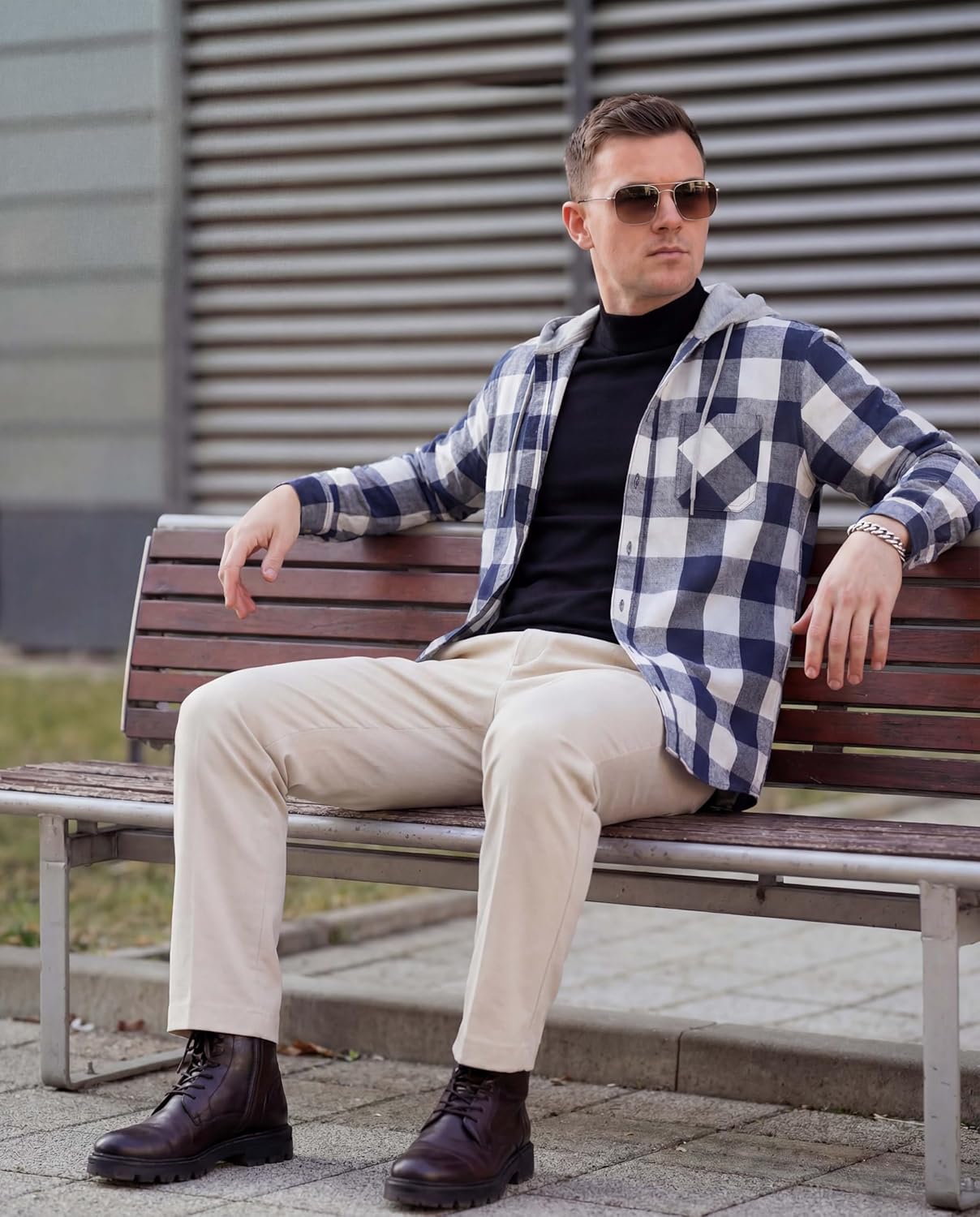 EKLENTSON Men's Flannel Shirt Long Sleeve Plaid Hoodies for Men Lightweight Jackets Casual Button Down Shirt with Pocket - Image 5