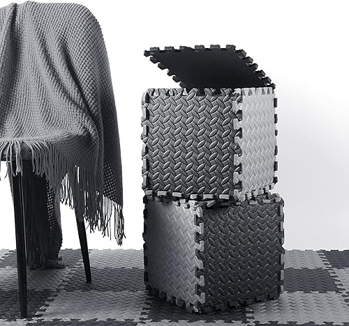 Miniatura 5 de Shihanee Tapetes de espuma para bebé, tapetes de juego a granel con bordes entrelazados para niños, sala de juegos, guardería, gimnasio (negro,