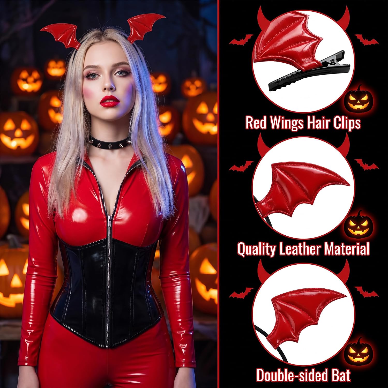 Halloween Red Dragon Wings Headband & Hair Clips Set for Women image 3