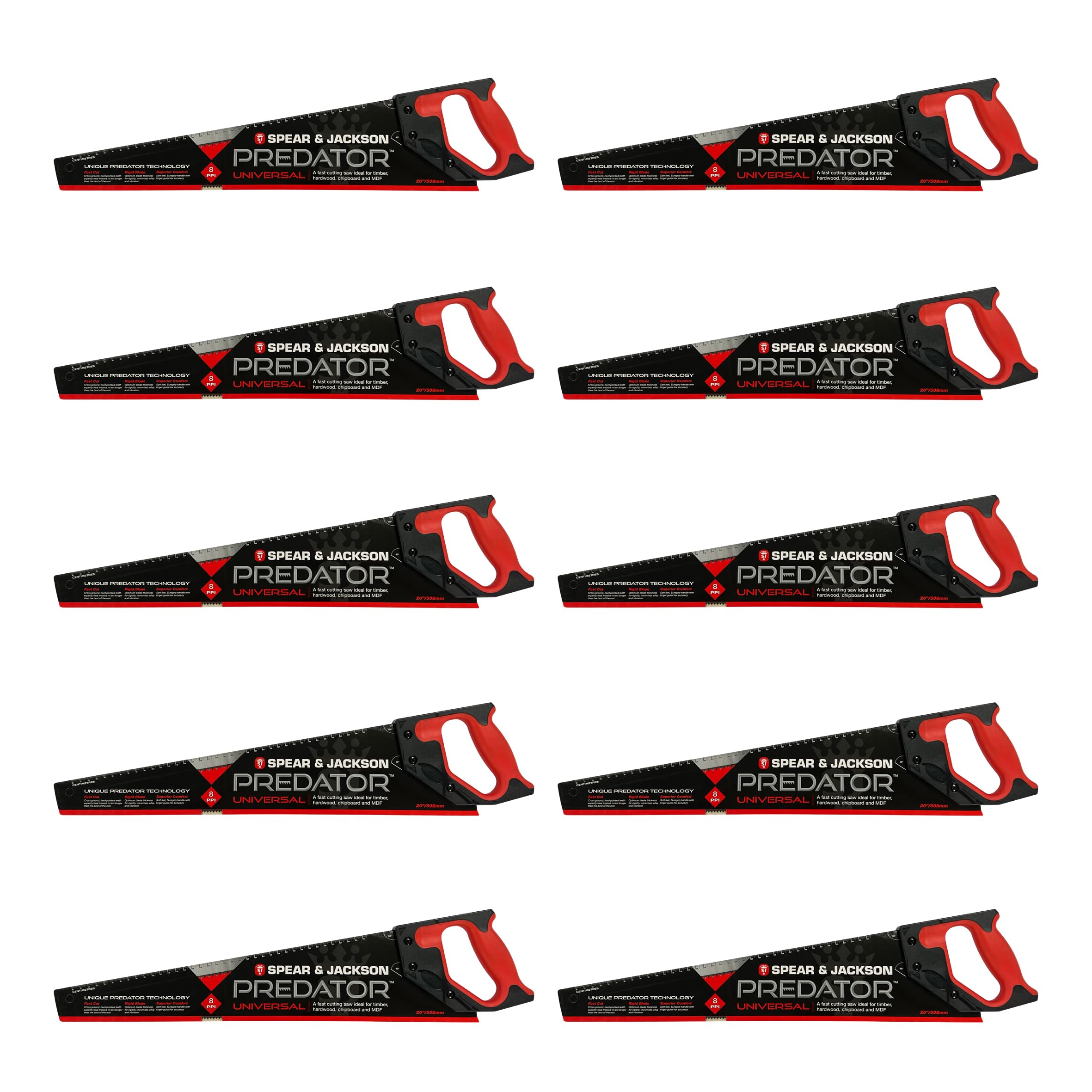 Spear & Jackson B9820 10 Pack of Predator Universal Woodsaws (20" x 8pts) - Medium Finish - 10 x Saws
