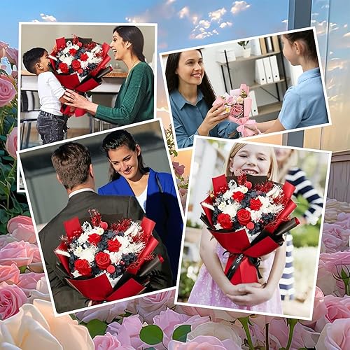 Miniatura 6 de Qimoo 20 hojas de papel de regalo de flores, papel de regalo impermeable para embalaje de regalos y suministros de floristería, papel de regalo de