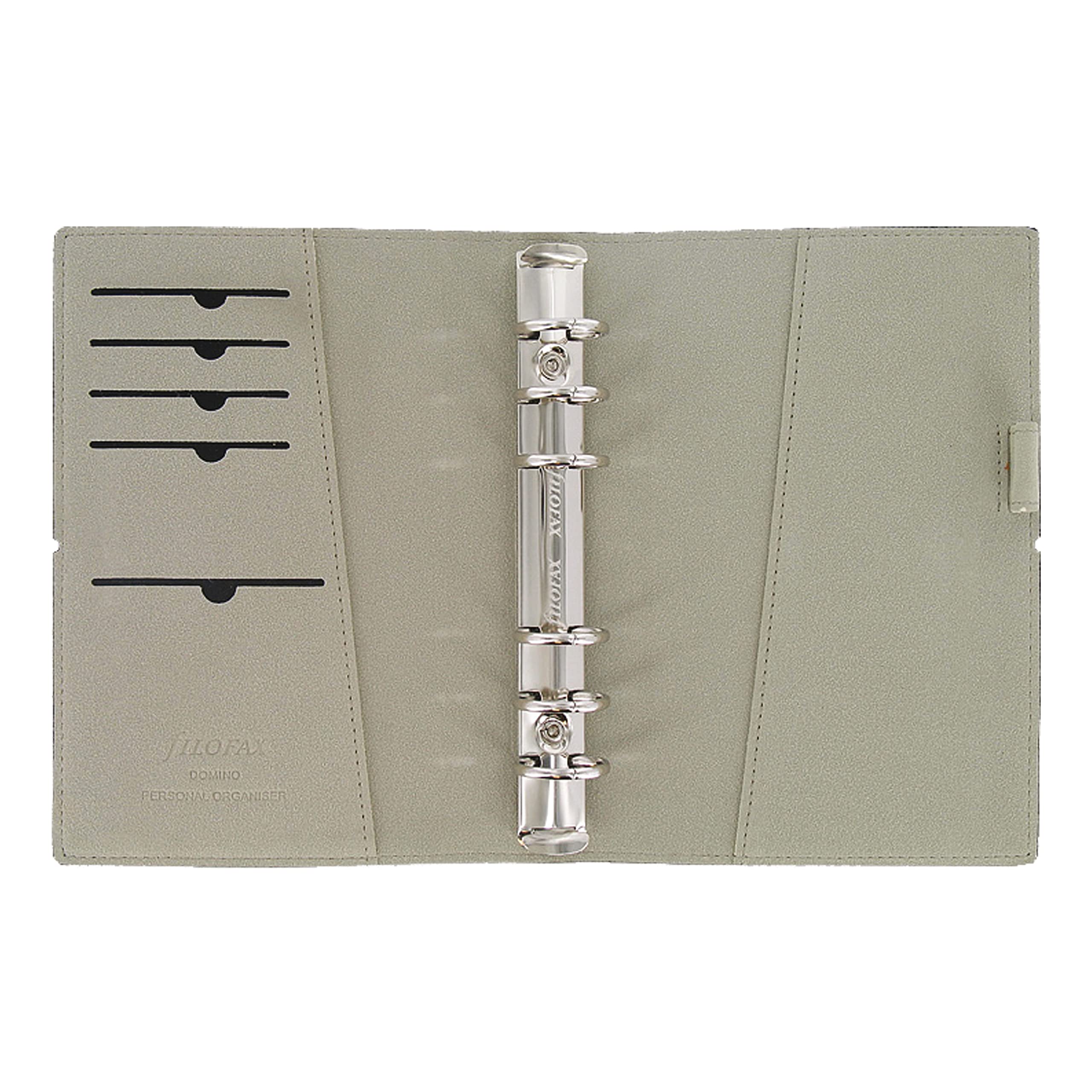 Filofax DOMINO Organizer Persönliche Größe Schwarz Lederoptik mit Kontrastnähten Sechs Ringe Wochenkalender Kalender Kalender Mehrsprachig 2024 (C027802-24)