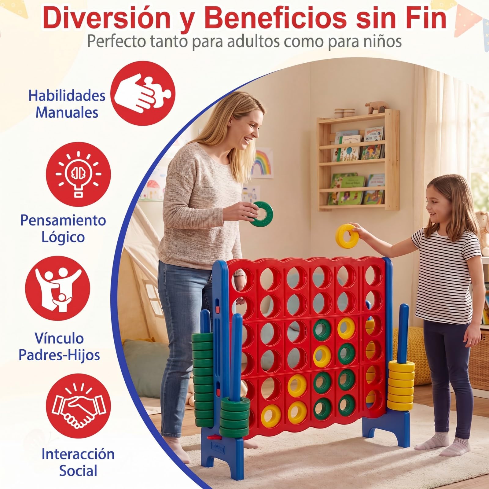 COSTWAY Juego de Match Juego de Aritmético y Educación con 42 Anillos Gigantes y Controles Deslizantes para Niños y Adultos (Azul y Rojo)