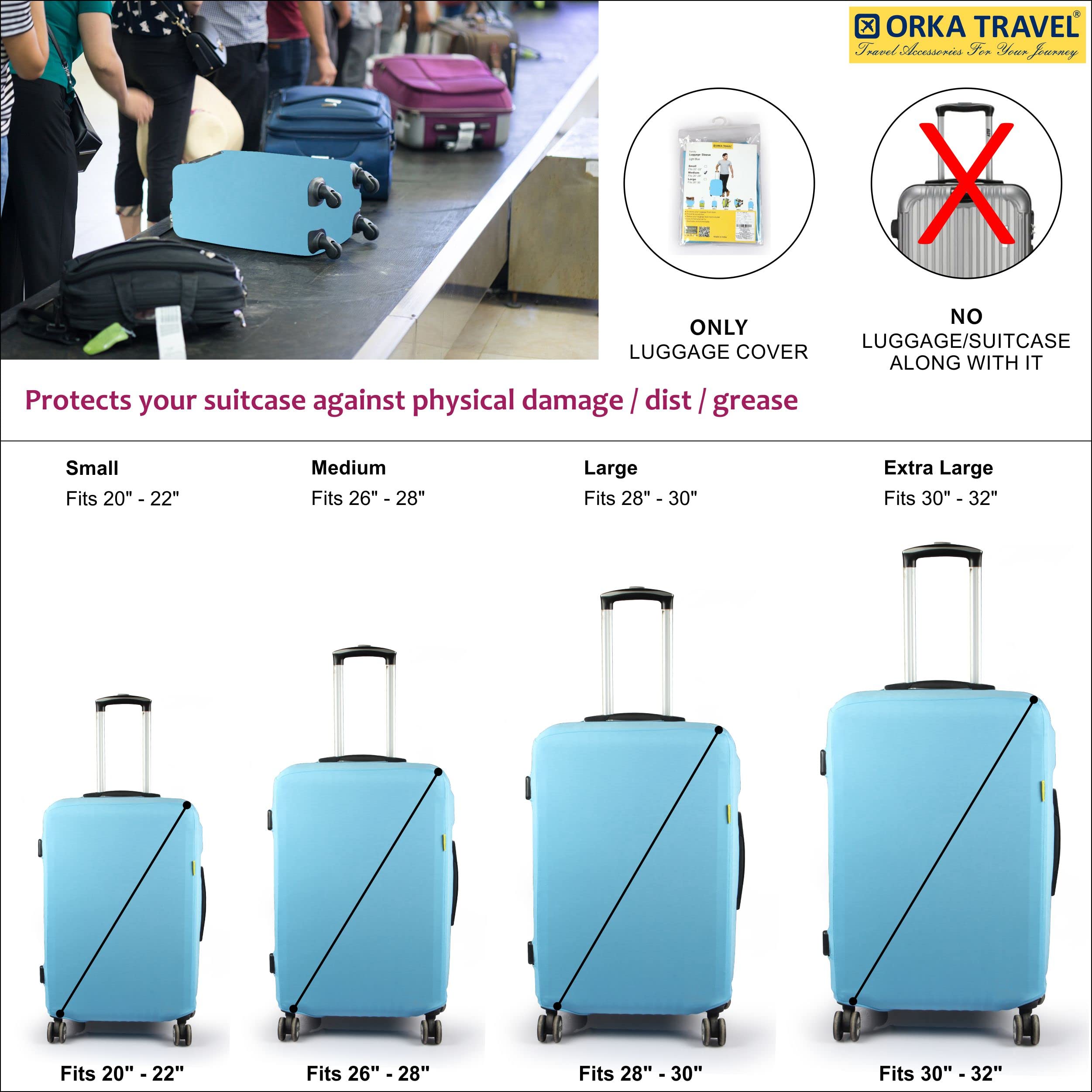 ORKA TRAVEL Funda protectora de equipaje lisa, Azul, Large [30 inch], Protector de equipaje
