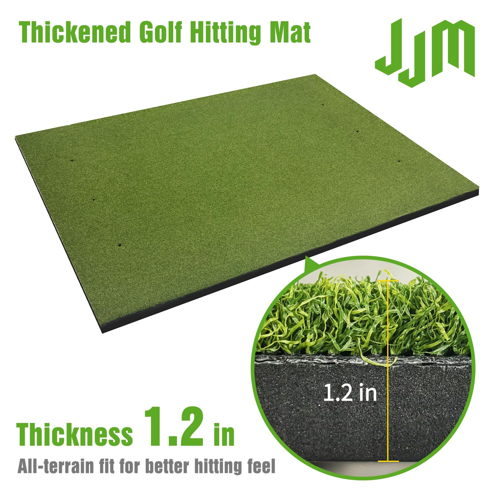 JJM Golf Hitting Mat, 5x4ft Artificial Turf Golf Practice Mat for Golf Outdoor and Indoor Training, Thick Hitting Mat with 9 Golf Balls Tee. Suitable for Golf simulators and Practice nets