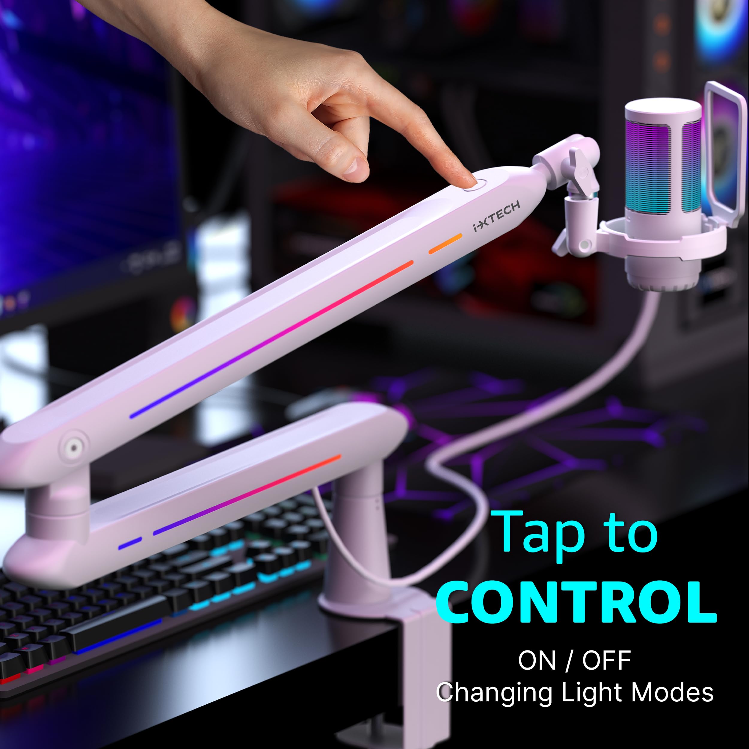 IXTECH RGB Low Profile Boom Arm for Mic, Adjustable Microphone Arm Stand with Desk Mount Clamp, Rotatable Microphone Boom Arm Mic Stand with Cable Management for Podcast Streaming Gaming Studio.: 5 LIZARD RGB