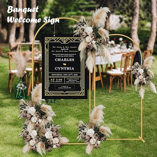 Miniatura 6 de Soporte de telón de fondo de arco de metal de 7.2 pies + 6 pies, juego de 2 soportes de fondo de arco dorado para fiestas, bodas, ceremonias, baby