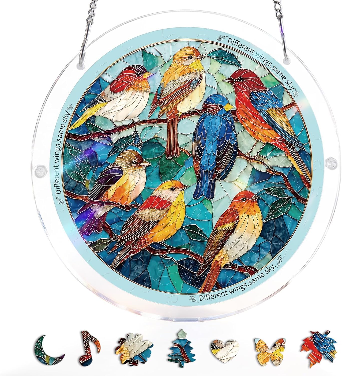 Acrylic Jigsaw Puzzle Suncatcher, 20cm/7.9in Acrylic Puzzle Sun Catcher, for Doors Garden and Window Hanging&Birthday Gift (Vivid Tree) — view 11