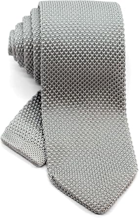 Mens Pointed Knit Tie Necktie Width 2.75 inches Washable Solid Color Light Grey Gray