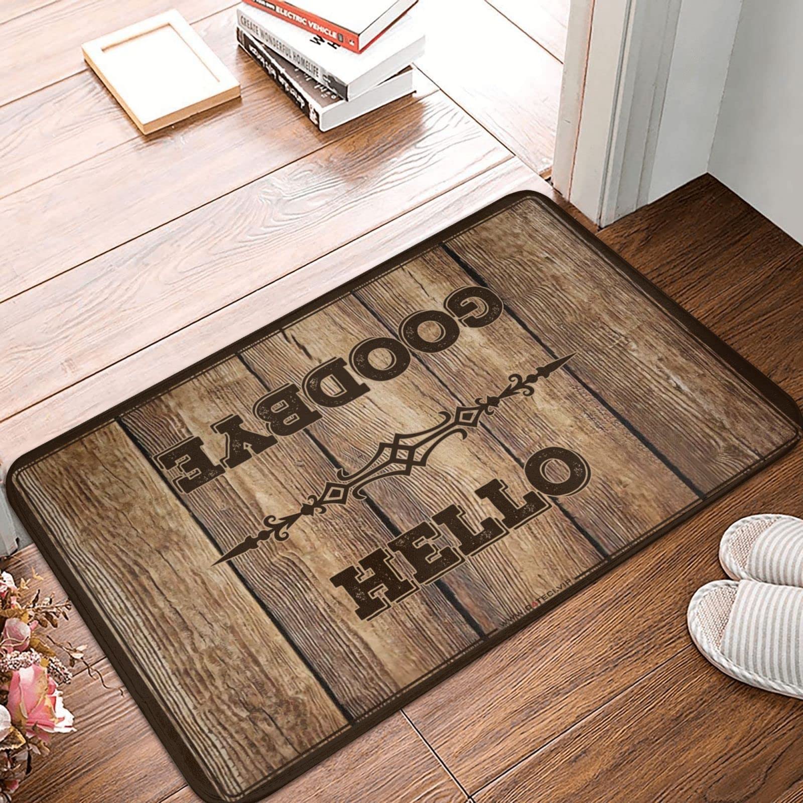 Zerbino antiscivolo per interni con scritta "Hello Goodbye", decorazione per la stanza, tappeto per ingresso (65 x 90 cm)
