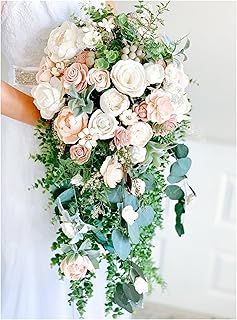 Cascading Sora Bouquet - Cascading Wedding Bouquet - Sora Bouquet - Bridal Bouquet - Artificial Green Leaf - Blush - Dark Rose - Navy (Cascading Wedding Bouquet, Dark Rose)(XL Cascade)