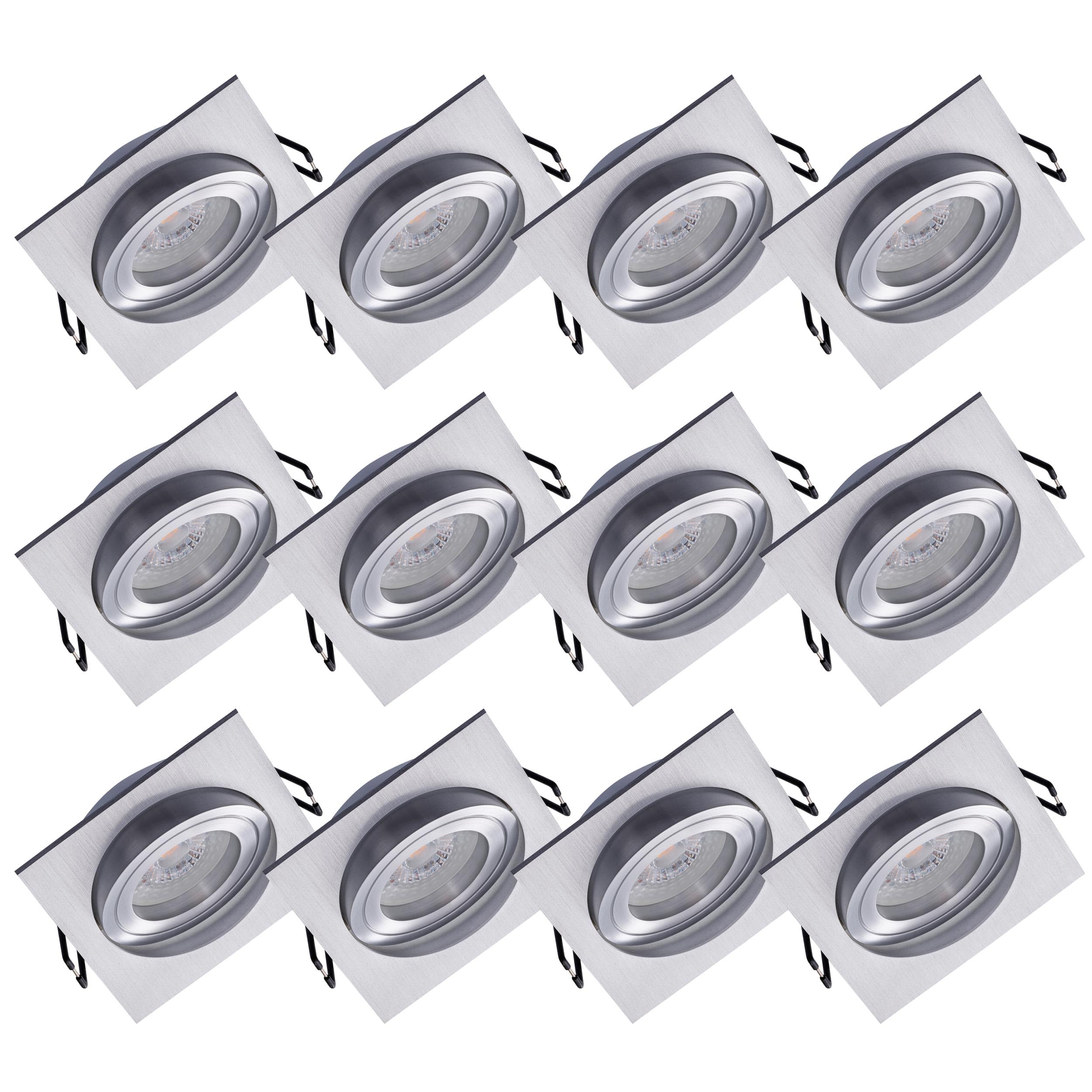 Oktaplex Lyon - Juego de 12 focos empotrables con módulo LED, intensidad regulable, 4,9 W, 2700 K, 370 lm, color blanco cálido, tamaño del orificio, 80 mm, aluminio, 230 V