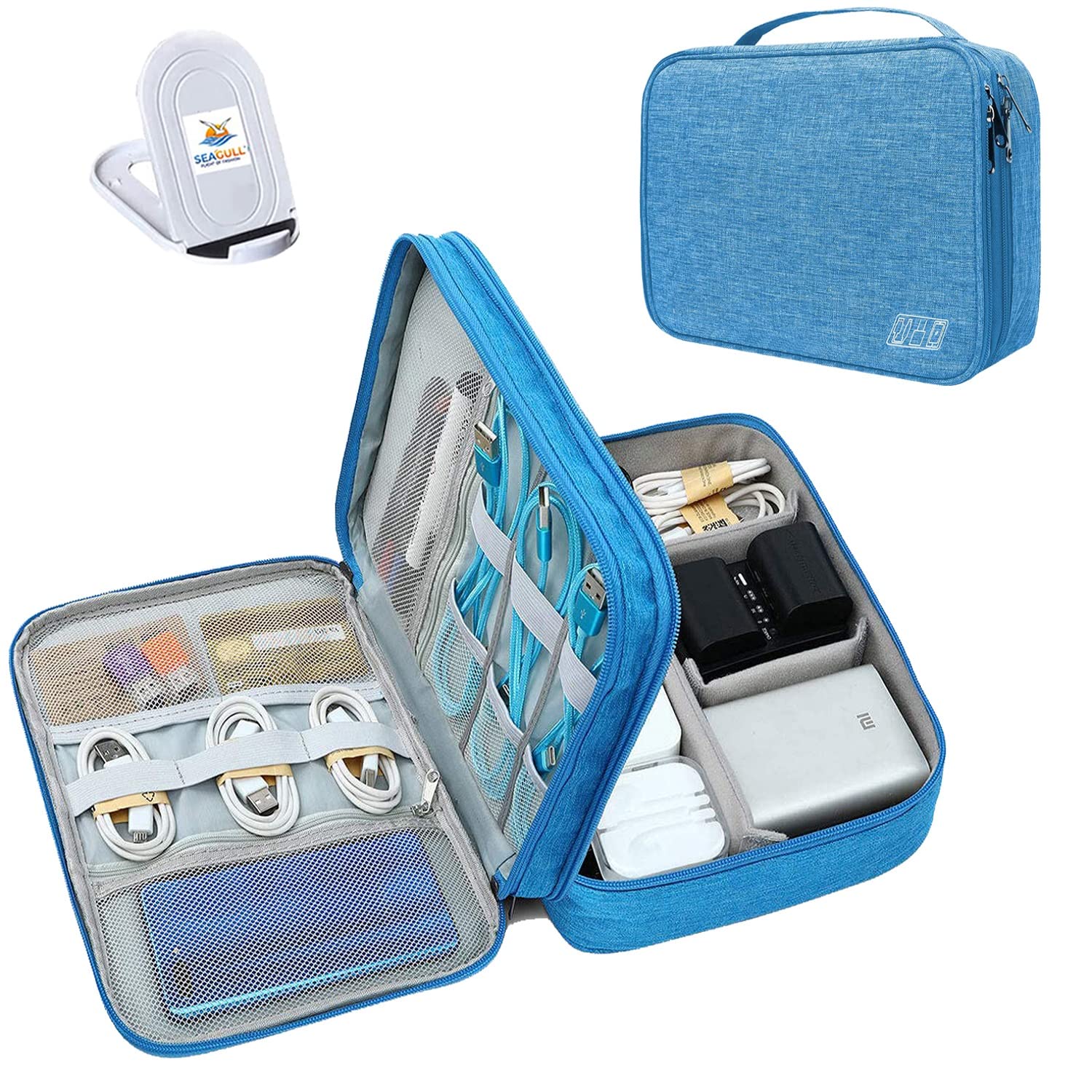 Seagull flight of fashionDouble Layer Electronic Gadget Organizer Case, Cable Organizer Bag for Accessories with Mobile Stand - 27 X 20 X 9 Cm - Sky Blue - Model 1
