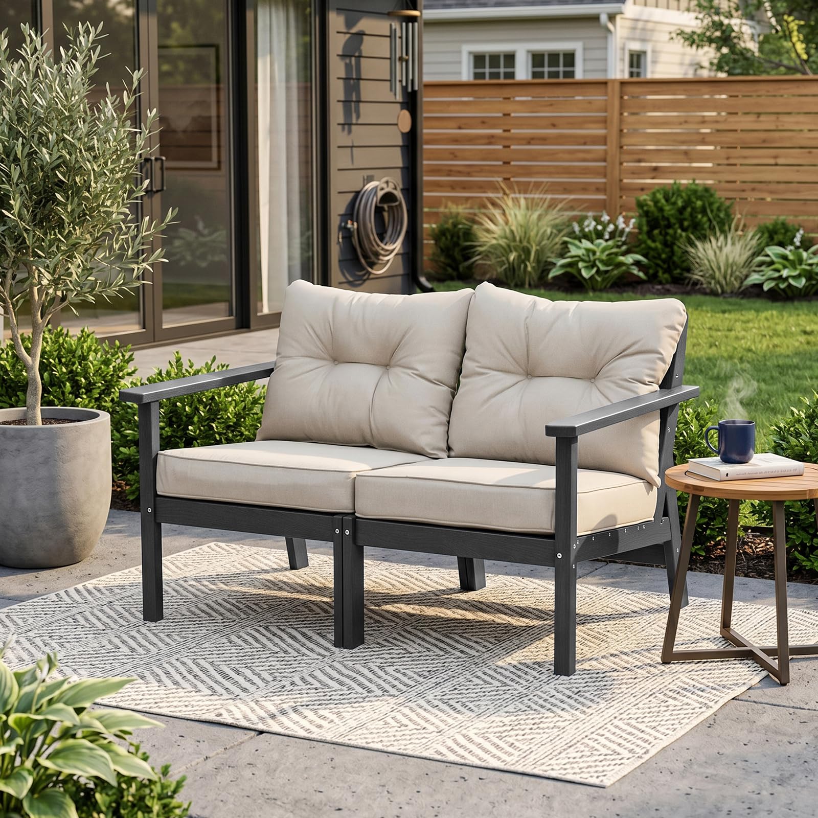 2 Seat HDPE Patio Loveseat, Outdoor Conversation Bench, Patio Furniture