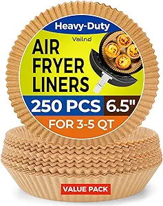 250 Pcs Air Fryer Liners Disposable, 6.5" Round Unbleached Parchment Paper Sheets for Airfryer Basket, Non-Stick & Leakproof Baking Liners for Oven Pan