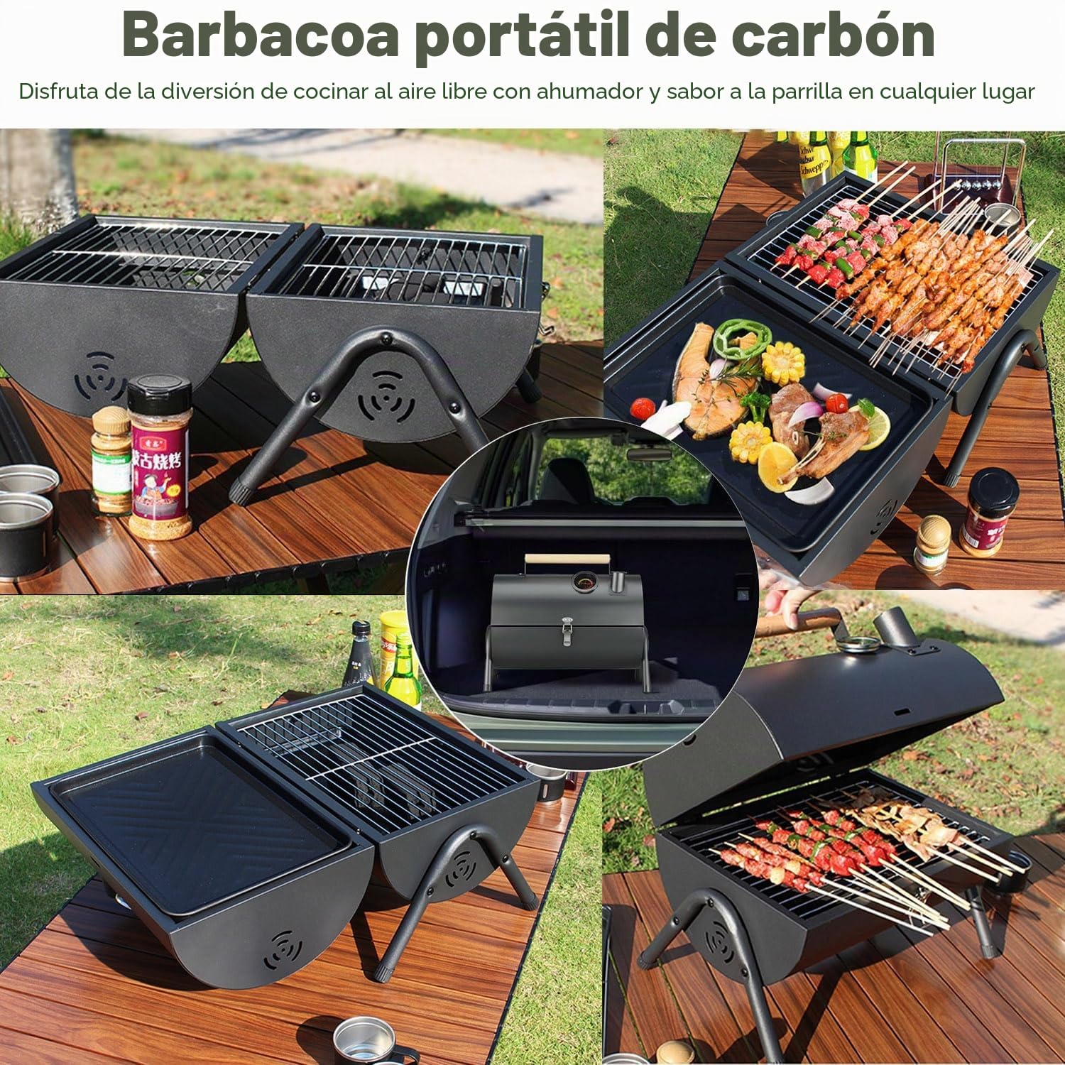 Barbacoa de doble cara de acero inoxidable con función de parrilla de doble cara, ligera, compacta, plegable, portátil, ideal para camping, festivales