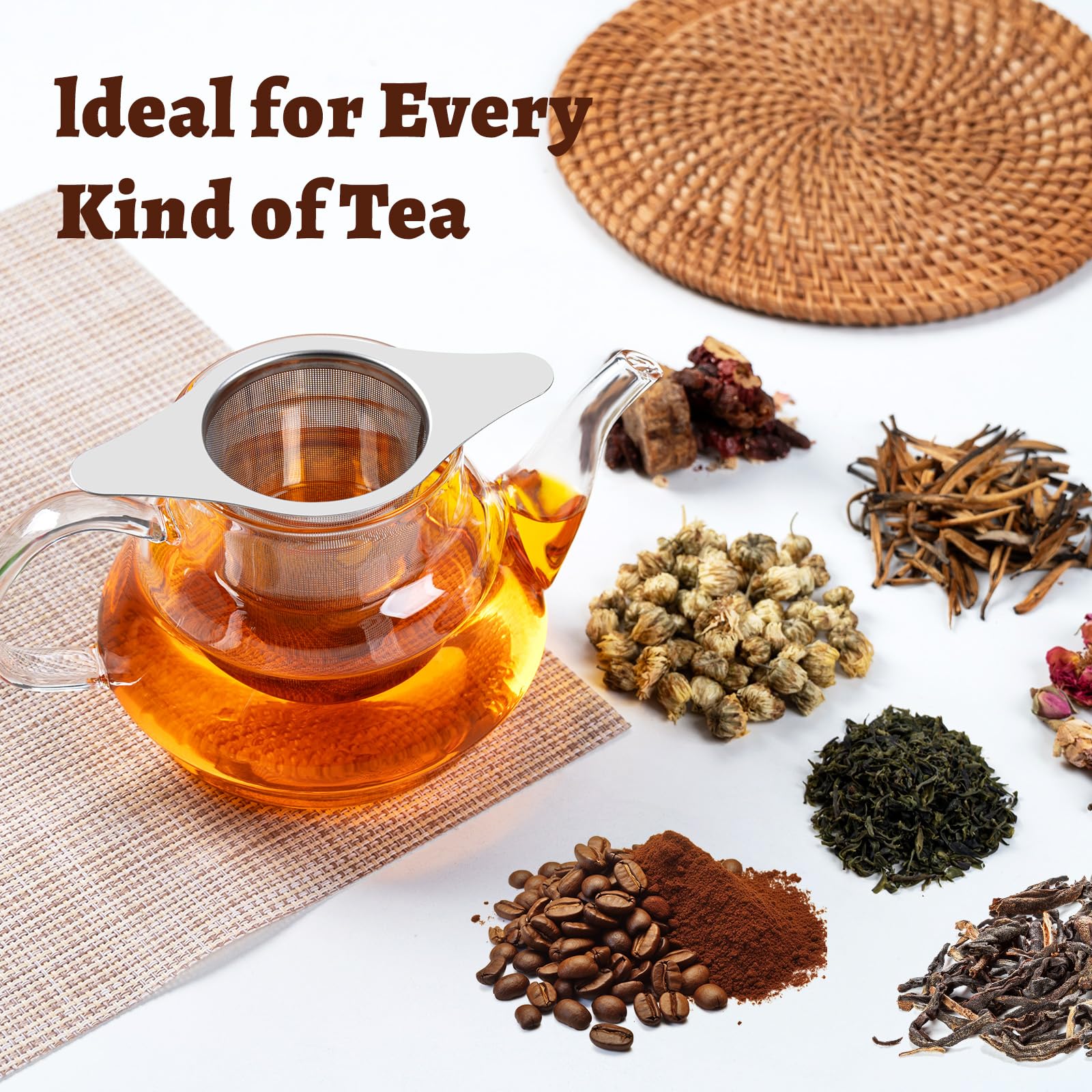 FrutPunch Infusor de té de hojas sueltas con tapa, juego de 2, colador de té de malla ultrafina, gran capacidad, asas dobles, se puede colgar en tetera, taza, regalo para los amantes del té