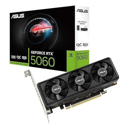 The ASUS GeForce RTX™ 5060 LP BRK 8GB GDDR7 OC Edition Graphics Card (PCIe® 5.0, 8GB GDDR7, HDMI®/DP 2.1, Low-Profile Design, IP5X Dust Resistance)