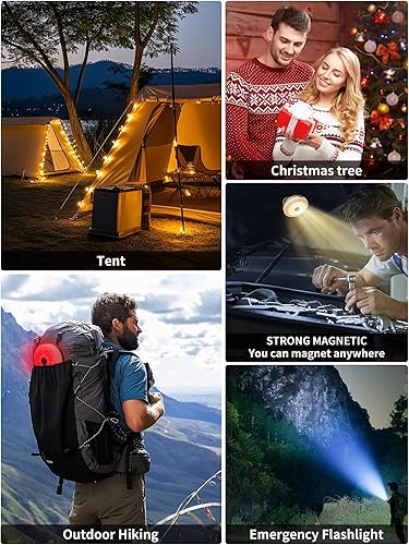 Miniatura 7 de Cadena de luces retráctiles mejoradas, 33 pies de cadena de luces con broche recargable para colgar, 9 modos, tienda de campaña al aire libre,
