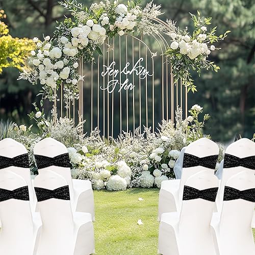 Miniatura 8 de Eternal Beauty Paquete de 50 bandas para silla, color rosa fucsia, para decoración de sillas plegables para el día de la boda