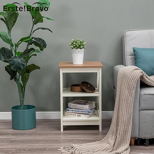 Miniatura 4 de Erste!Bravo Mesas auxiliares para sala de estar, juego de 2 mesas auxiliares pequeñas de 3 niveles con aspecto de madera moderna con almacenamiento