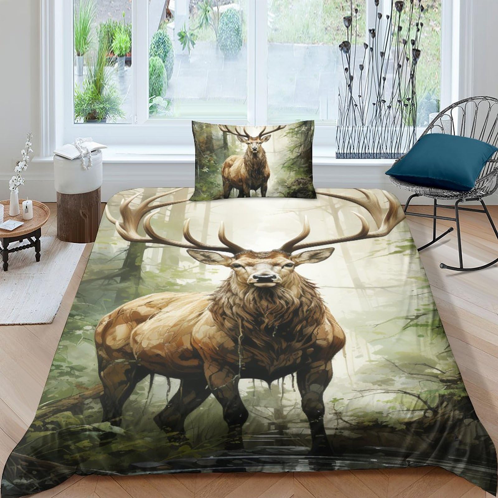 Housse de couette forêt et élan pour une chambre ambiance chalet
