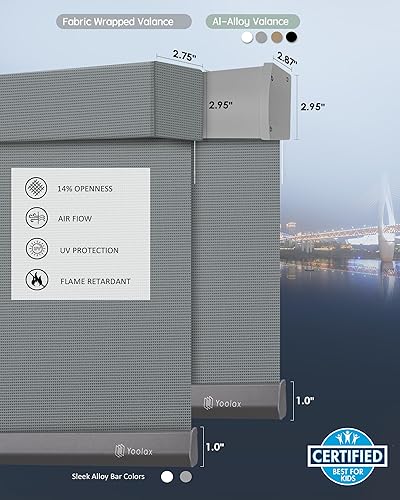 Vista 94 de Yoolax Persiana solar motorizada con control Romote para filtrar la luz, persianas enrollables con visión transparente (gris)