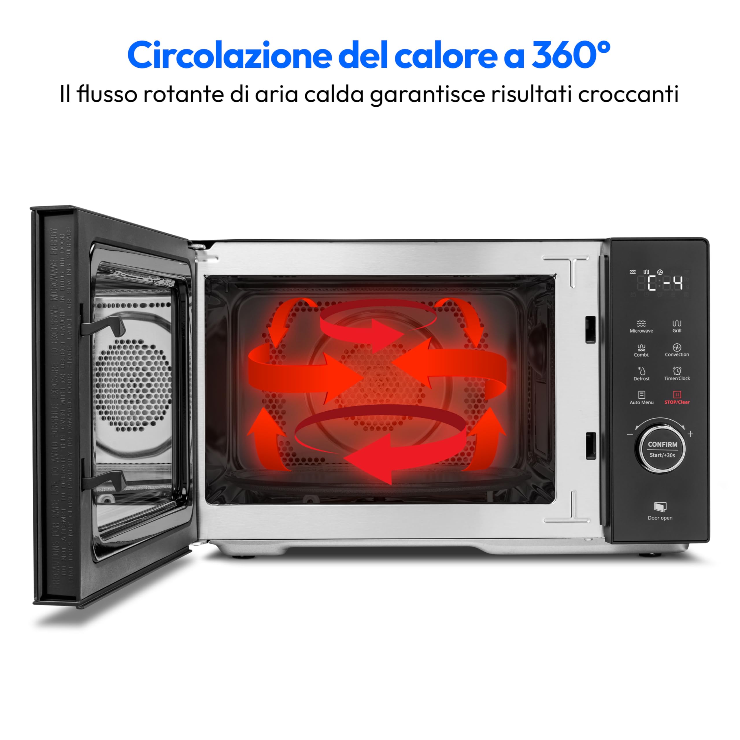 MEDION Microonde con grill e convezione (23 litri, 900 watt, 1000 watt grill, 1680 watt convezione, 11 programmi automatici, 5 livelli di potenza, funzione scongelamento, acciaio inox, MD12031) nero