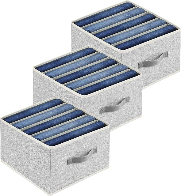 Homsorout Clothes Drawer Organisers, 3 Pack Wardrobe Storage Organiser Foldable Storage Boxes for shelves Fabric Drawer Divides for Clothes, Jeans, Shirts, Blanket, Home Storage