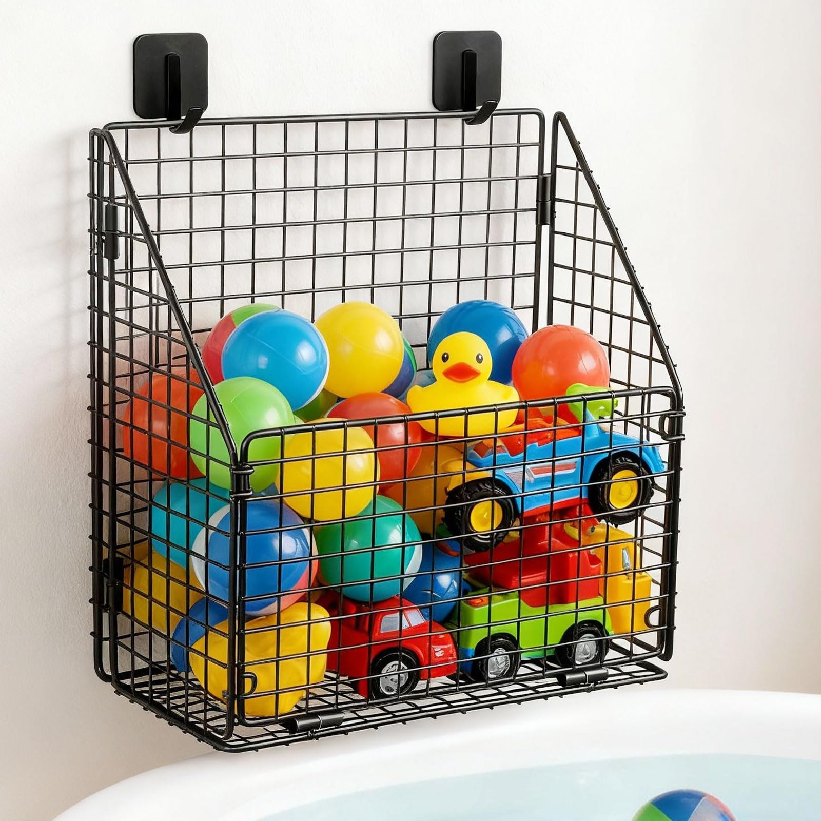 Greentainer Large Bath Toy Storage Metal Bathtub Shower Toy Holder Foldable bath Tub Toy Organizers Bathroom Toy Storage