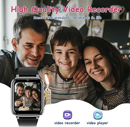 Miniatura 6 de Reloj inteligente de 1.69 pulgadas para niños de 4 a 12 años, 26 juegos de rompecabezas, cámara HD, reproductor de música de video, podómetro,