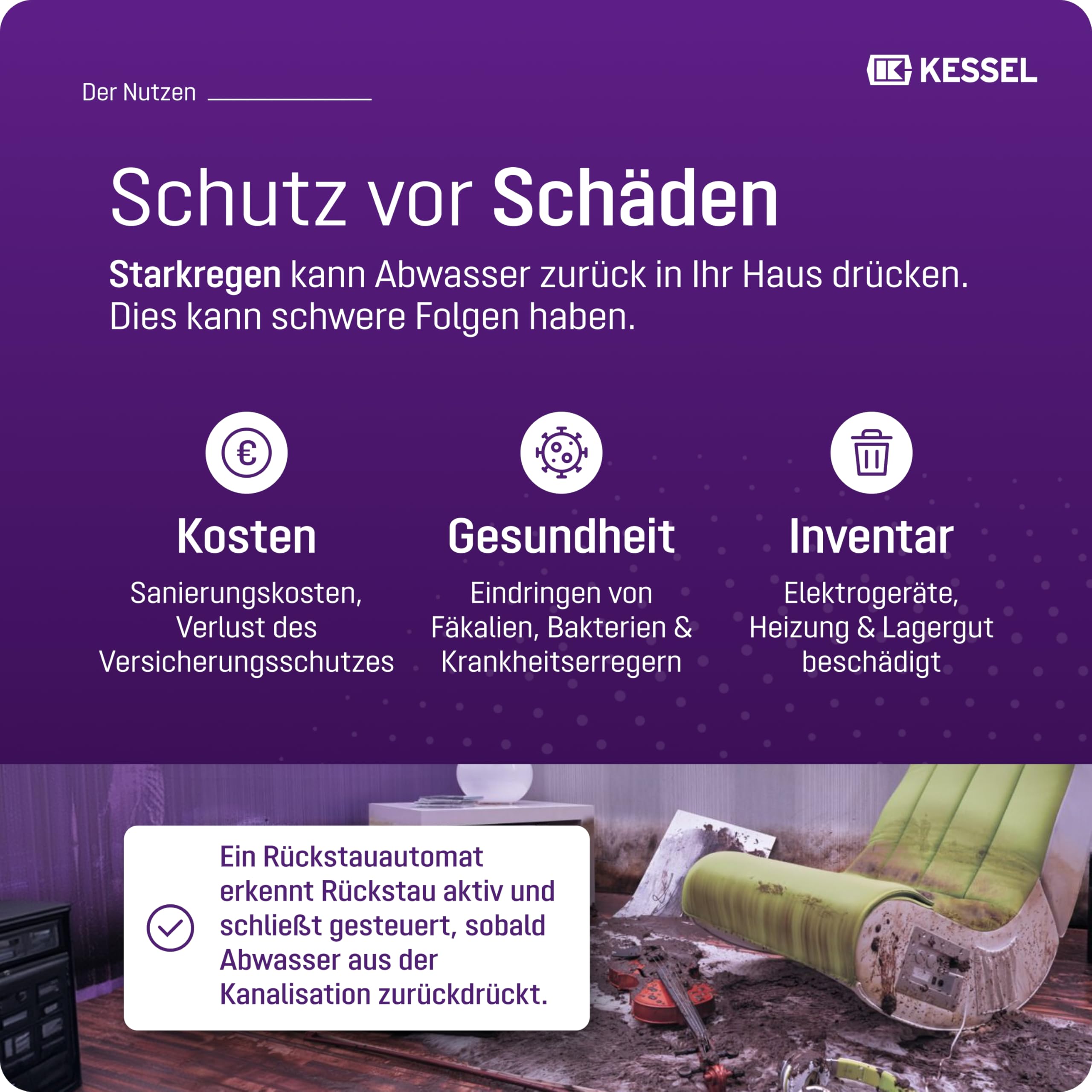 Kessel Rückstauautomat Staufix FKA DN 100 Typ 3, fäkalienhaltig 84100 | Premium-Rückstausicherung für Abwasser, WC, Bad, Schaltgerät Comfort mit optischer Sonde, GSM, USB, EN 13564