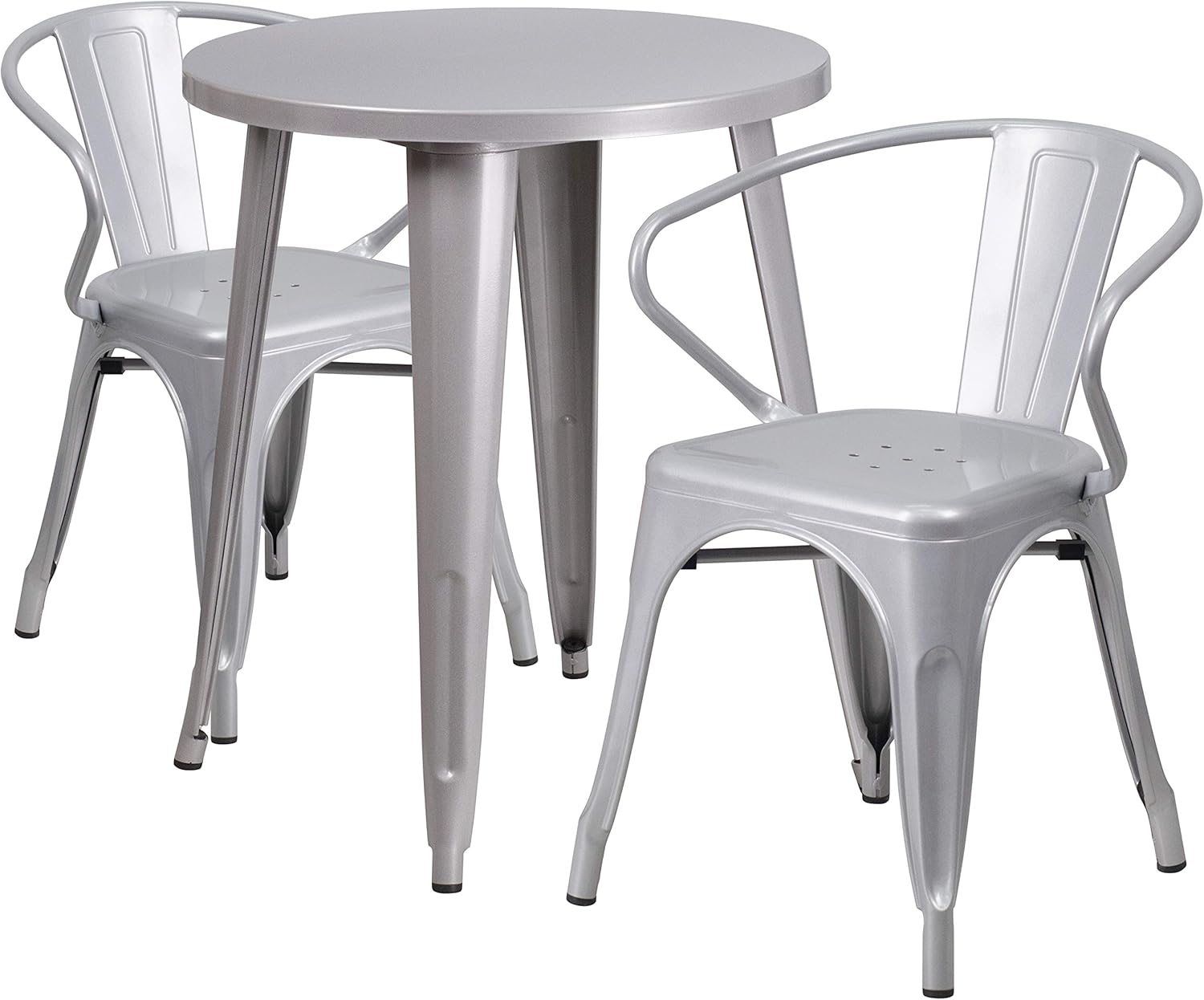 Dining Sets Emma Oliver Commercial Grade 24 Round Blue Metal Indoor Outdoor Table Set With 2 Arm Chairs Patio Lawn Garden