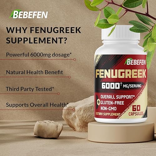 Miniatura 4 de BEBEFEN Cápsulas de fenogreco 6000 mg - Suplemento dietético para la digestión, la salud de la mujer y el bienestar general - Vegetariano, sin OMG